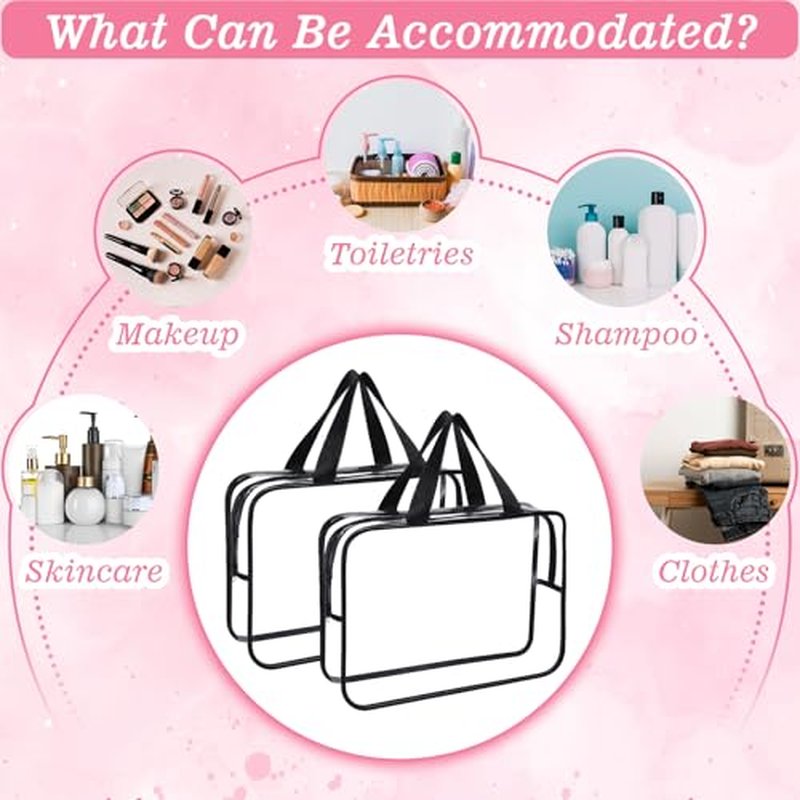 10 Pack Large Clear Waterproof Storage Bags clear with handles with Zipper bags Travel Organizer Cosmetics Books and Home Organization