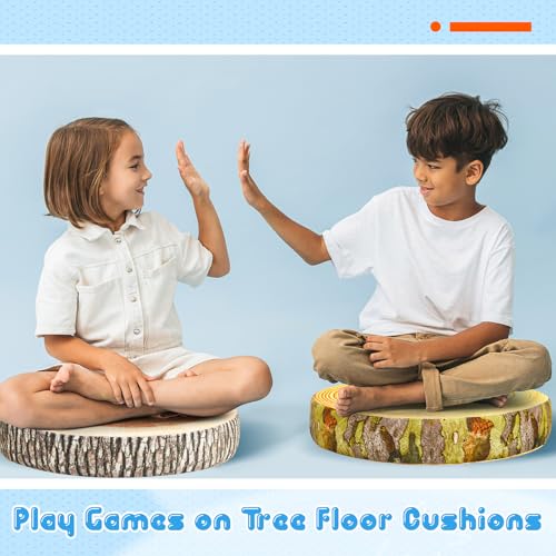 16 Pcs Tree Stump Floor Cushions - Decorative Round Wooden Stool Pillows for Kids & Home