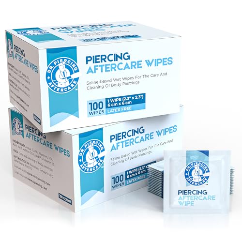 Unscented Piercing Aftercare Wipes - Saline Ear & Body Piercing Cleaner, 200 Count