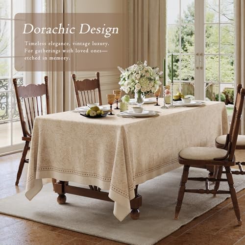 Acanthus Designer Linen Rectangular Tablecloth 63x106 Inches - Vintage Floral