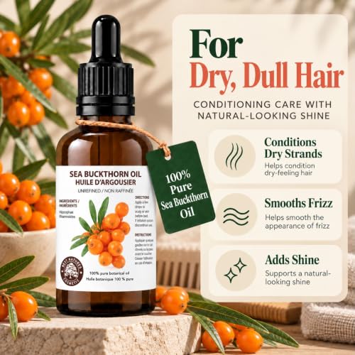 2 Fl Oz Sea Buckthorn Berry Oil - Pure Cold-Pressed Unrefined Skin & Hair Care