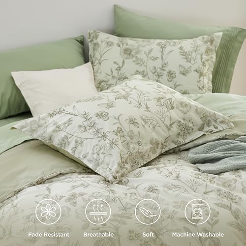 Bedsure Cotton Floral Duvet Cover Set King 104x90 - Desert Sage, No Comforter