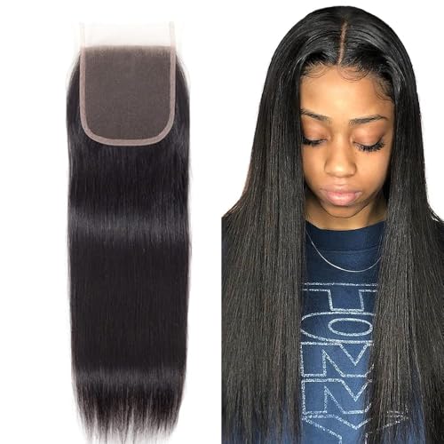 amzhair 5x5 HD Lace Closure Human Hair 12 Inch Straight Brazilian Virgin Pre-Plucked