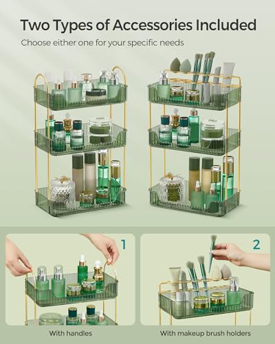 Square 3-Tier Makeup Organizer - Pale Green, Space-Saving, Customizable