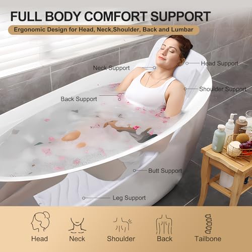 Full Body Bath Pillow for Bathtub, Non-Slip Bath Pillows for Tub, Spa Bathtub Pillow Cushion for Headrest Neck Shoulder and Back Rest Support£¬Relaxation Spa Accessories-50 x 15" (White)