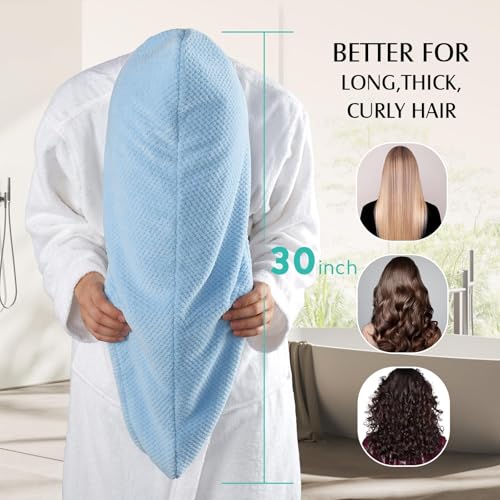 YFONG 3 Pack Microfiber Hair Towels for Long Hair - 400 GSM Thick & Absorbent, Includes Grey, Pink, Blue