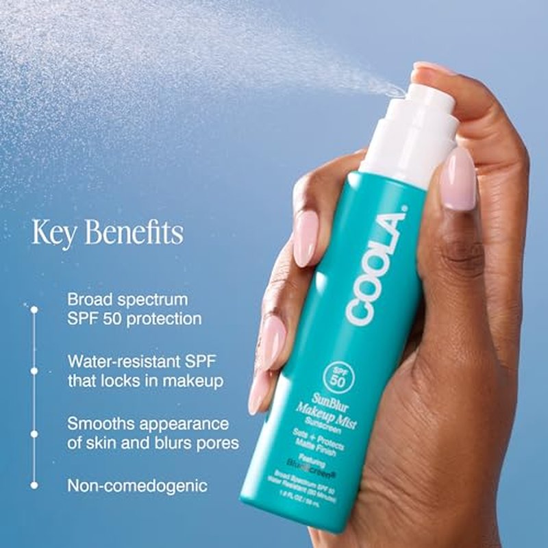 COOLA SunBlur Makeup Mist Sunscreen with SPF 50, Matte Setting Spray, Dermatologist Tested Sunscreen, Paraben Free, Vegan, 1.9 Fl Oz