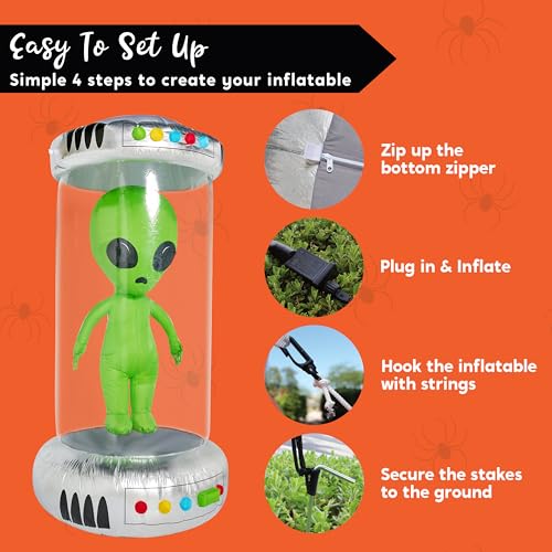 7ft Tall Halloween Inflatable Alien Decoration with Animated LEDs Outdoor Yard Decor