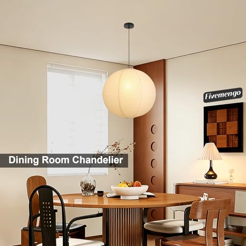 Fivemengo 20in Off-White Paper Pendant Light Kit with Cord & Canopy – Includes Bulb Base, 98in Cord