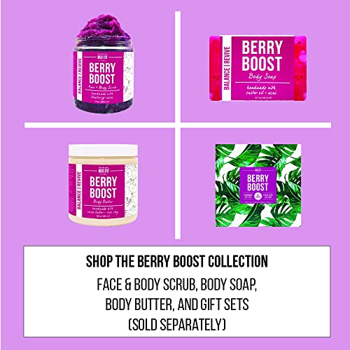Mojo Spa Berry Boost Superfood Face & Body Scrub | Fruity, Berry Scent | Detoxifying Sugar Based Exfoliator | 10 oz