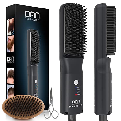 Beard Straightener for Men, Tourmaline Ceramic Heated Beard Brush with Anti-Scald Feature for Medium to Long Beards, 3 Temperature Settings, Beard Grooming Gift Kit for Men