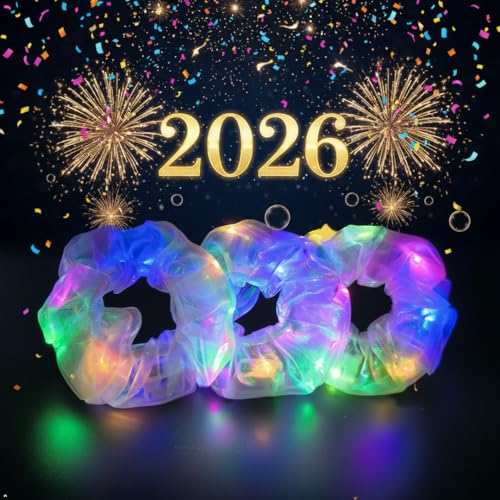 Multi-Colored 20+12pcs Light Up LED Scrunchies & Satin Hair Ties Set - Neon Party Accessories