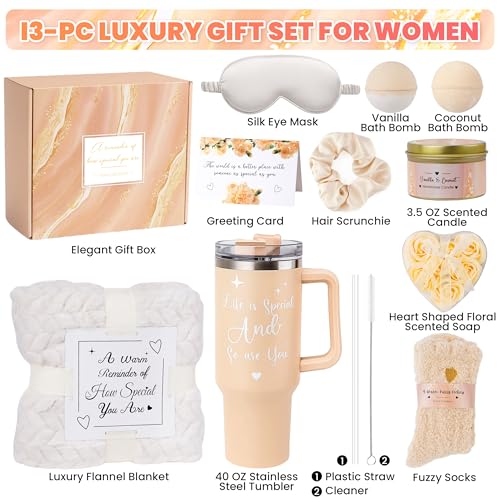 Birthday Gifts for Women Self Care Get Well Soon Gifts, Vanilla Coconut Relaxing Spa Basket Care Package, Unique Gifts for Mom, Sister, Wife, Girlfriend, Grandma