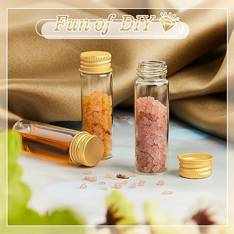 100 Pcs Small Clear Vials Spice Mini Jars with Lids Mini Glass Bottles with Screw Aluminum Metal Caps Tiny Jars Sample Containers for Powder Cream Cosmetic Jewelry Wedding (15 ml,Gold Caps)
