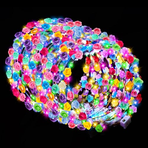 100 PCS Light Up Flower Crowns for Women - LED Floral Headbands for Weddings, Parties & Celebrations