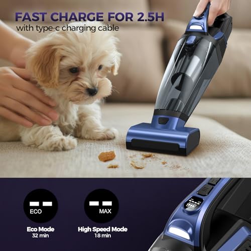 Cordless Pet Hair Handheld Vacuum Cleaner - 20000PA Strong Suction, Blue