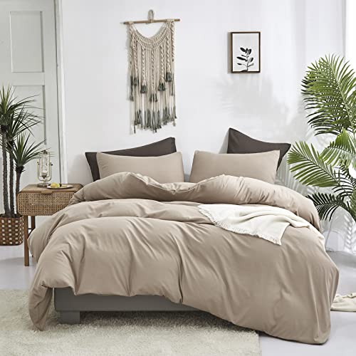 Queen Cream Coffee Comforter Set Khaki Bedding 3 Piece Modern Soft Breathable