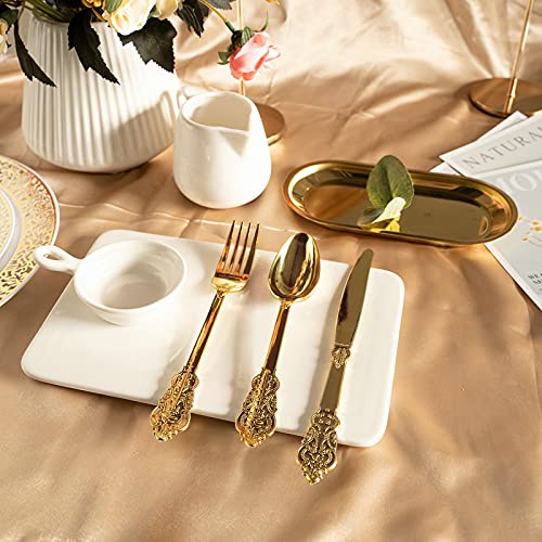 N9R 300PCS Gold Plastic Silverware Set - Vintage Disposable Utensils for Parties
