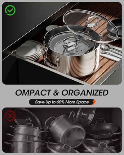 Stainless Steel Stock Pot Set with Glass Lids - 6-Piece Space-Saving Nestable Cookware