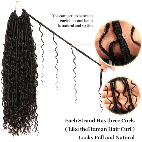 Goddess Faux Locs Crochet Hair 18 Inch - Boho Soft Locs for Black Women, Pack of 8, #1B Variation