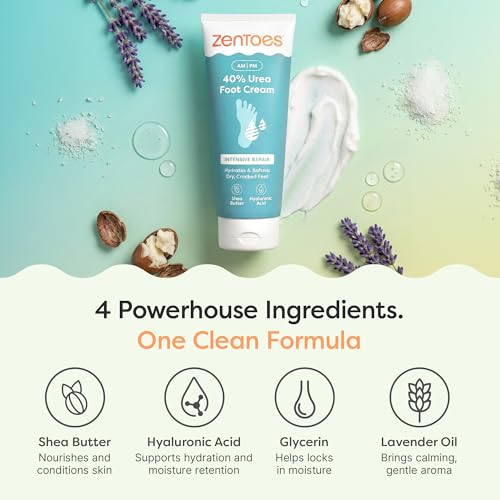 Urea Foot Cream 40% with Shea & Hyaluronic Acid - 5 oz Pack of 2 for Cracked Heels