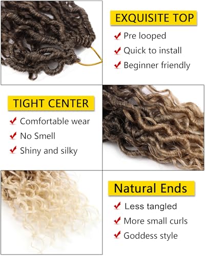 14 Inch Goddess Locs Crochet Hair for Black Women - 4/27/613 Short Bohemian Faux Locs - 7 Packs, Pre Looped Curly Ends
