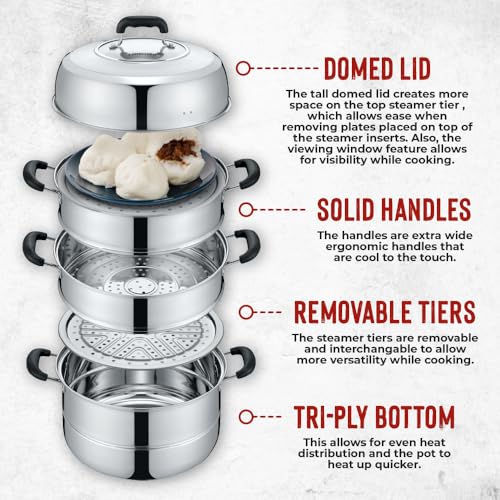 Concord 3-Tier Stainless Steel Steamer Set 32 cm - Multi-Use Kitchen Cooker
