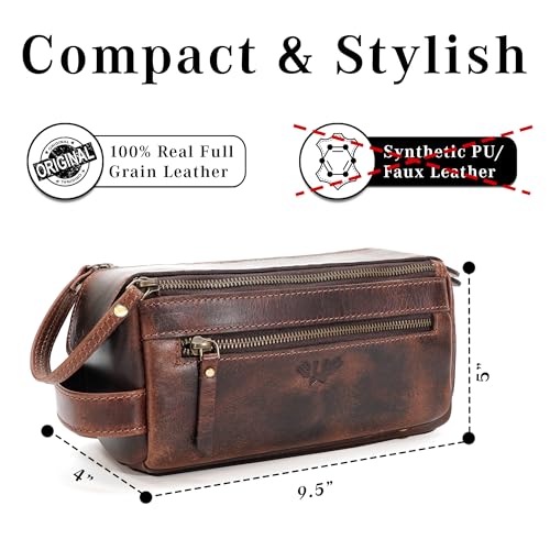 Large Dark Brown Handmade Leather Toiletry Bag for Men & Women - Travel Organizer & Dopp Kit