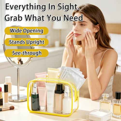 18 Pieces Small Clear Makeup Bags Set - Yellow TSA Approved Waterproof Cosmetic Pouches