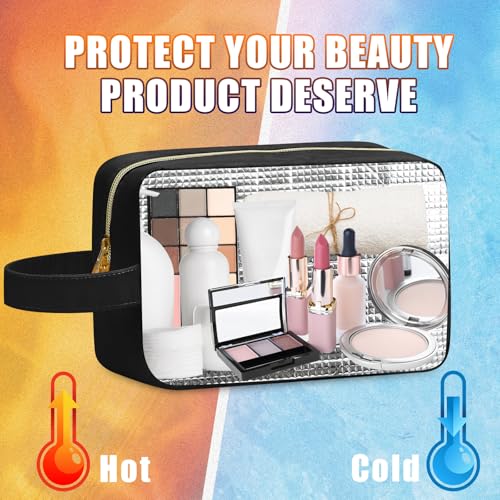 Kacctyen Insulated Makeup Bag for Car Women Cosmetics Bag Heat-resistant Travel Makeup Organizer Waterproof Skincare Case from Melting Freezing Winter Valentines Gift for Women(Medium,Portable,Black)