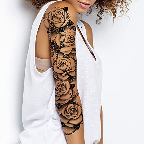 Temporary tatoo sleeve for women Stick on flower rose flora flowers adult temporary tattoo sticker transfer female body art realistic waterproof rockstar biker goth temp tattoo legs festival