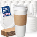 Fit Meal Prep 24 oz Disposable Coffee Cups with Lids & Sleeves, 250 Pack – Leak-Proof Hot & Cold To-Go Cups