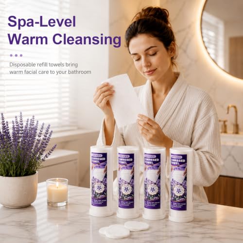 80 Pcs Disposable Compressed Face Towels for Hot Towel Dispenser - Light Lavender Scent
