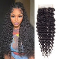 18 Inch Deep Wave Lace Closure Human Hair Extensions for Black Women - Free Part, Pre-Plucked, Natural Black