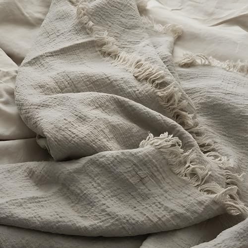 Linen Throw Blanket 79x57 Inches - Natural Flax, Soft, Breathable Bed Cover - MINUPWELL