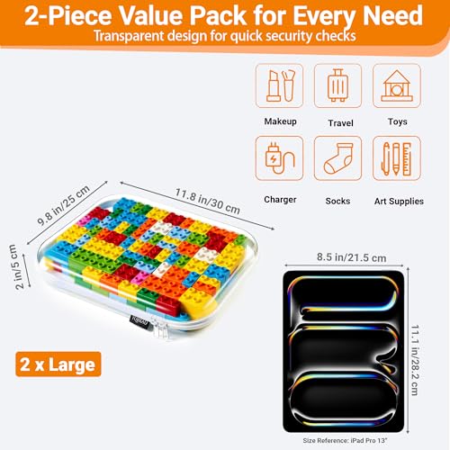 YQBRAO 2-Piece Large Clear Hard Shell Zipper Case Set White - Travel & Storage Organizer