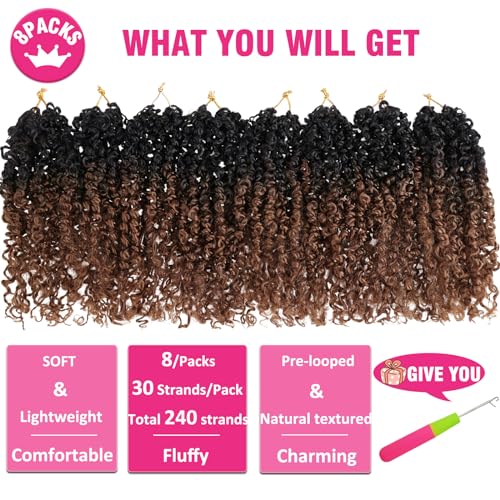 8 Inch Pre-Looped Yanky Twist Crochet Hair 8 Packs - 30 Strands per Pack - Brown Ombre