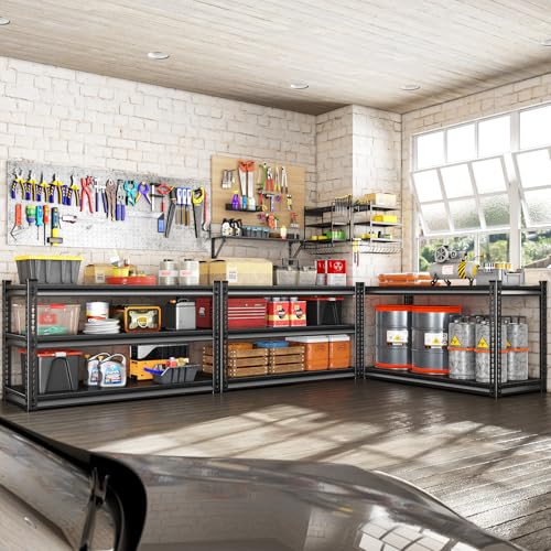 Rufokisa Black Heavy Duty Metal Garage Shelving 3-Tier 48"W x 18"D x 39"H Adjustable Storage Racks