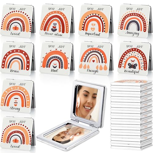 Mini Pocket Mirror Set 18 Pcs with Magnifying & Inspirational Quotes for Women