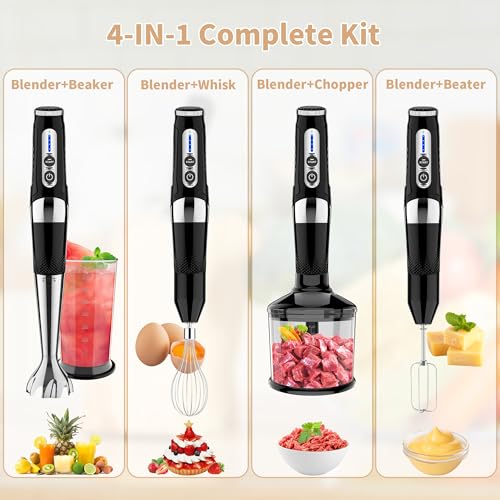 Toogel 4-in-1 Cordless Immersion Blender Set with 21-Speed, Black