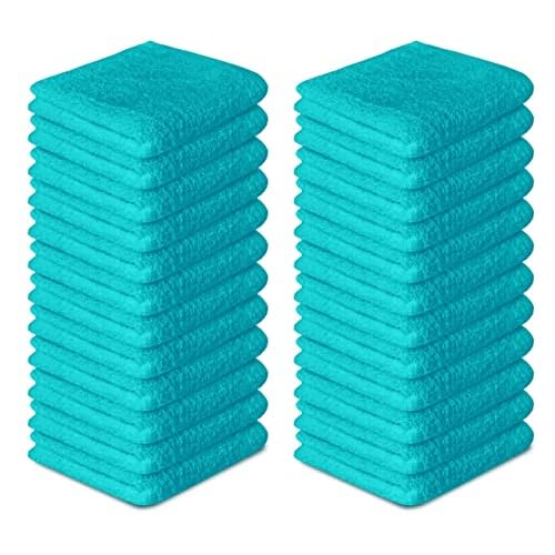 Softolle 100% Cotton Washcloths 60 Pack (12x12 Inches) Soft, Highly Absorbent Washcloth, Face Towels, Wash Cloths for Face, Ring Spun, Bulk Pack (Turquoise)