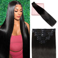 Clip in Hair Extensions 18 Inch Real Human Hair - Natural Black #1B, 100g