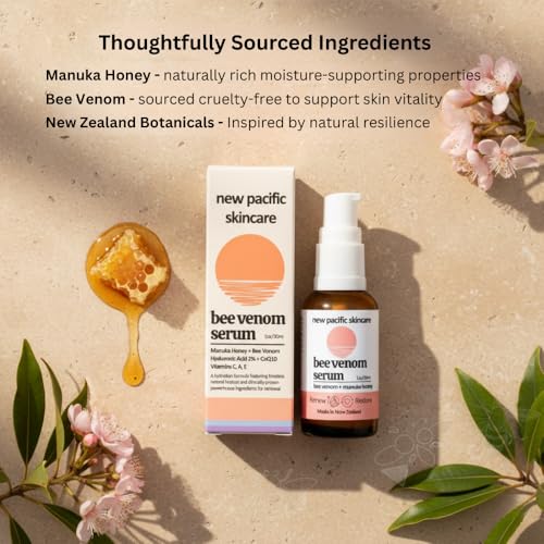 Bee Venom & Manuka Honey 45+ MGO Serum with Retinol - Firming, Anti-Wrinkle Face Serum with Hyaluronic Acid & Vitamin C, 1oz - New Pacific Skincare