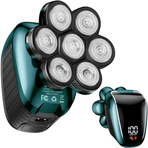 Head Shaver 7D, Wyklaus Upgrade Head Shavers for Bald Men, Head Electric Razor with Nose Hair Trimmer, Waterproof Wet/Dry Mens Grooming Kit, Anti-Pinch, LED Display, USB Rechargeable£¨Green£©