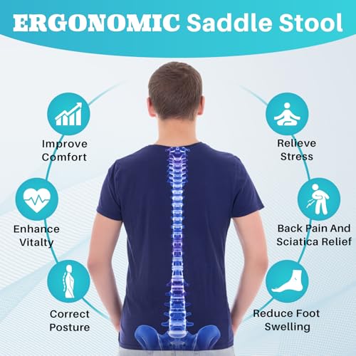 Ergonomic Saddle Stool with Wheels - White Saddle Chair, Adjustable Height