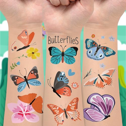 EMOME 50 Sheets Butterfly Temporary Tattoos for Girls, Individually Wrapped Tattoos for Butterfly Birthday Party Supplies Favors Decorations, Tattoos Stickers for Kids Goodie Bag Stuffers