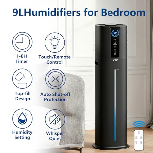 Large Room Smart Humidifier with Remote Control - 9L/2.3Gal Cool Mist, Quiet, App & Touch Control, 3 Mist Modes, Black