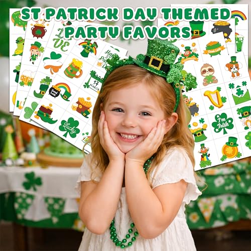 96 PCS St Patricks Day Shamrock Pre-Cut Temporary Tattoos for Kids | Super Cute Themed Birthday Party Favors, Supplies, Decorations, Lucky Fake Tattoo Stickers, School Rewards Gifts For Boys Girls