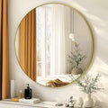30 Inch Gold Round Mirror with Brushed Metal Frame - Wall Decor, HD Glass, Easy Install