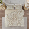 Madison Park Viola King Duvet Cover Set in Taupe - Tufted Cotton Damask Bedding